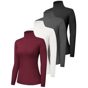 4 Pack Women’s Turtle Neck Long Sleeve Shirts Fall Fashion Turtleneck Undershirt